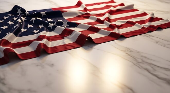A 3d american flag puzzle on a marble surface