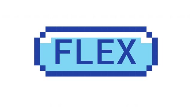 Flex retro pixel button animation. Swagger confidence. Cool attitude. Show off expression. Stylish mood. Ego boost. Animated 8-bit arcade-style CTA overlay. Classic game-inspired UI call-to-action