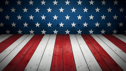 American flag pattern on wooden floor and wall