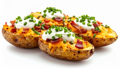 Baked potato skins stuffed with cheese sour cream and chives