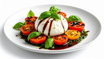 Fresh burrata cheese salad with tomatoes basil and balsamic glaze