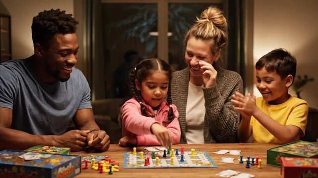 Family Playing Board Game Together Indoors.