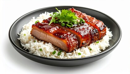 Glazed Roasted Pork Belly With Rice And Green Onion
