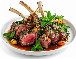 Medium Rare Lamb Chops With Herb Crust And Mint