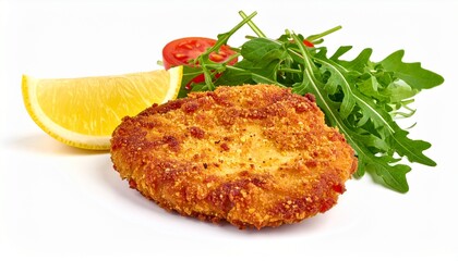 Breaded Chicken Schnitzel Cutlet With Lemon And Green Salad