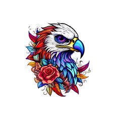 Adler Kopf mit Rose Tattoo Vorlage farblich