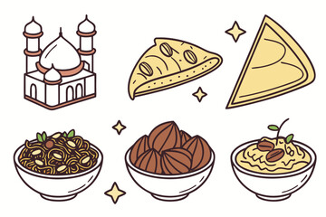 A delightful assortment of traditional indian dishes including samosa, biryani, and gulab jamun. isolated on transparent background, isolated on white background, Vector