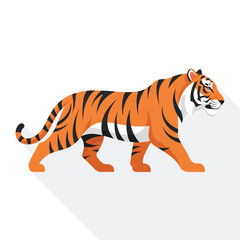 Obraz premium Tiger Walking Illustration Orange Striped Animal.