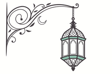 Elegant vintage lantern hanging from an ornate wall-mounted bracket isolated on transparent background, isolated on white background, Vector