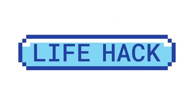 Life hack retro pixel button animation. Practical tip. Clever trick. Smart shortcut for easier daily living. Animated 8-bit arcade-style CTA overlay. Classic game-inspired UI call-to-action