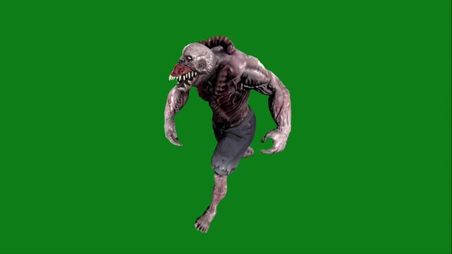 Fierce zombie creature sprinting forward with aggressive stance and sharp teeth