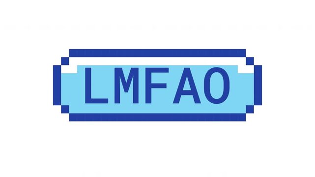 LMFAO retro pixel button animation. Uncontrollable laughter. Funny internet humor. Joke response. LOL comic relief. Animated 8-bit arcade-style CTA overlay. Classic game-inspired UI call-to-action