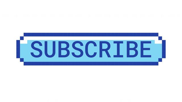 Subscribe retro pixel button animation. Follow channel. New content instant alert. Stay updated. Viewer action. Animated 8-bit arcade-style CTA overlay. Classic game-inspired UI call-to-action