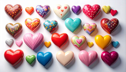 Obraz premium Hearts realistic decoration 3d object. Set of romantic symbol of love heart isolated. Vector illustration 456