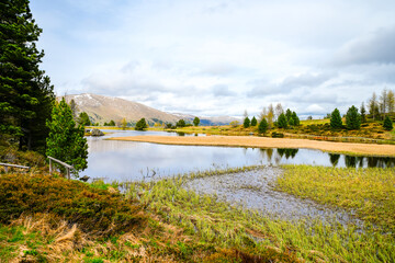 View of Lake Windebensee and the surrounding landscape in Carinthia. Idyllic nature at the mountain...