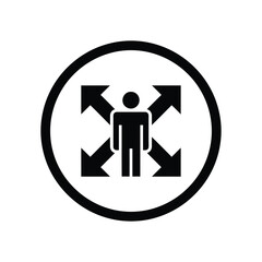 Black silhouette of a person surrounded by four arrows in a circle