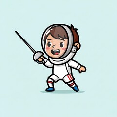 Fototapeta premium Cartoon Boy Fencing with Sword and Mask.