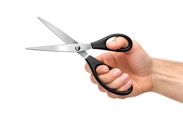 Hand Holding Scissors Isolated on White Background