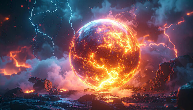 Fiery sun sphere lightning plasma high resolution picture 456