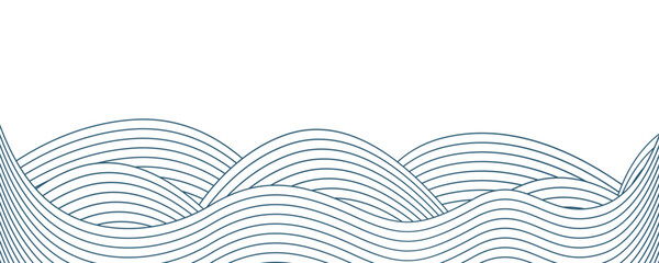 Sea wave line pattern. Blue wavy water abstract background, japanese ocean tide texture