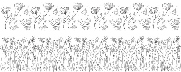 Line doodle flower seamless pattern