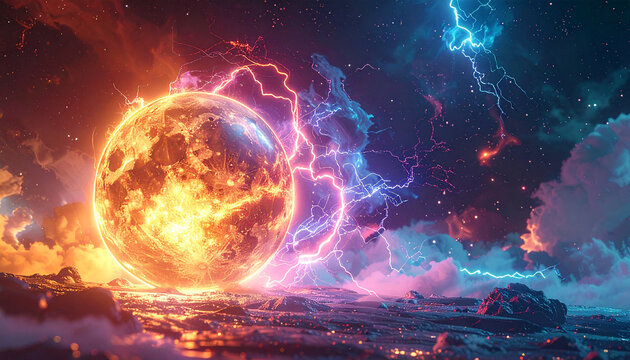Fiery sun sphere lightning plasma high resolution picture 456