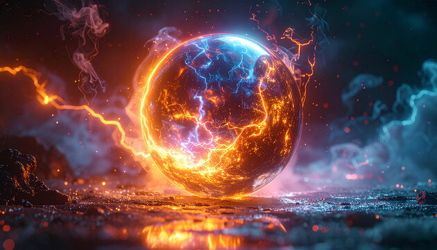 Fiery sun sphere lightning plasma high resolution picture 456