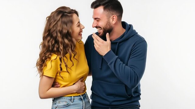 Couple Laughing and Talking on Phone.