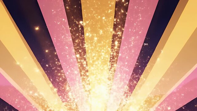 Colorful sunburst rays over dark mountains at dawn or dusk