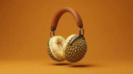 Surreal illustration of high-end over-ear headphones with spiky durian fruit earcups