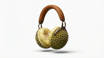 Surreal illustration of high-end over-ear headphones with spiky durian fruit earcups