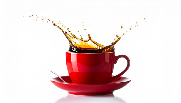 Cup of coffee with splash isolated on white
