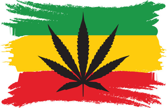 Brush Stroke Rastafarians Flag with Marijuana Leaf