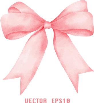 Soft Watercolor Pink Ribbon Bow Illustration: Hand-painted Cute Element for Nursery Decor, Invitations, and Baby Shower Design.