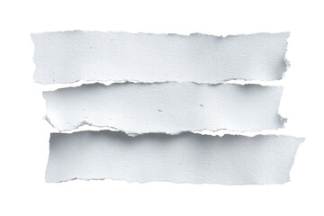 Fototapeta premium Three horizontal torn white paper strips with jagged edges on a stark black background