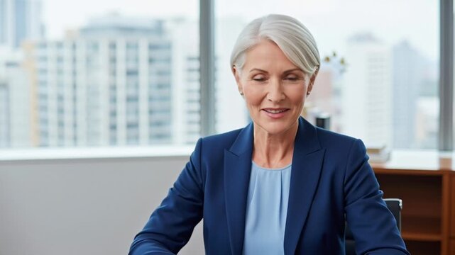 Confident Businesswoman Working at Desk in Modern Office.
