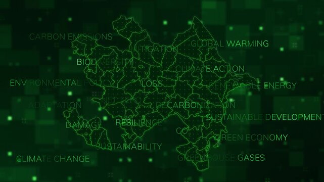 Azerbaijan map background composited with ESG-related words.