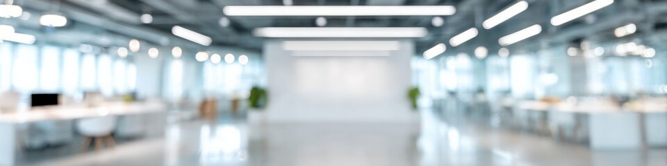 Blurred modern office interior with bright lighting and open space design