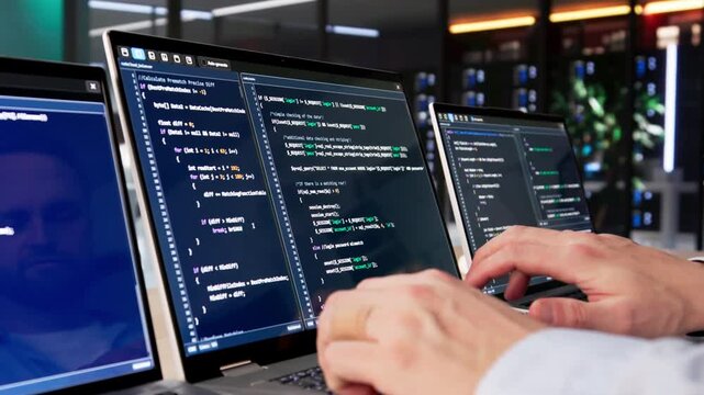 Man Writing Code On Laptop Computer