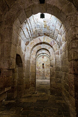 Interior of the ancient romanesque crypt of the Monastery of San Salvador of Leyre at Yesa, Navarre, Spain
