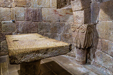Interior of the ancient romanesque crypt of the Monastery of San Salvador of Leyre at Yesa, Navarre, Spain