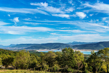 The Yesa Reservoir in Navarre, Aragon, Spain. It was formed by the damming of the Aragon River