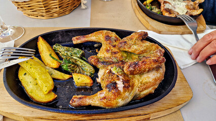 Local food in a restaurant in Ochagavia, Huesca province, Aragon in Spain.