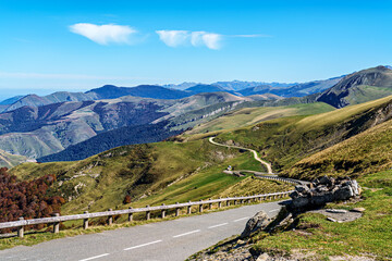 Driving through the Roncal Valley from Isaba to Puerto de Larrau, Valle de Roncal in Navarre, Navarra Spain