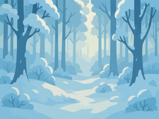 2D flat vector illustration of a snowy forest background
