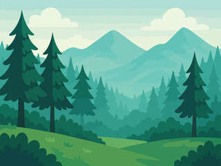 Flat vector illustration of mountain forest background © Rekka
