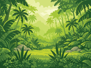 Flat vector illustration of dense jungle forest