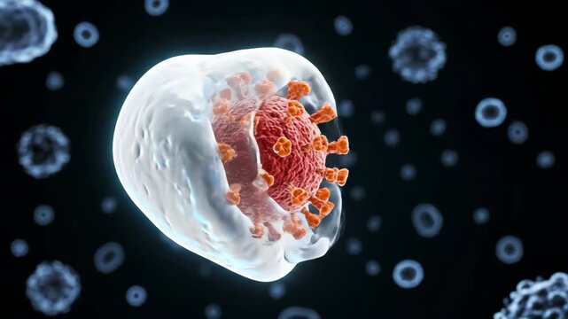 3D Visualization: White Blood Cell Phagocytosing Influenza Virus