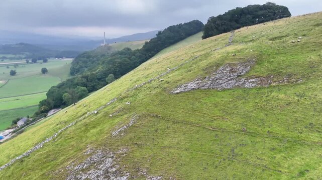 Aerial view over Cave Dale Castleton, Derbyshire, 4K Video.