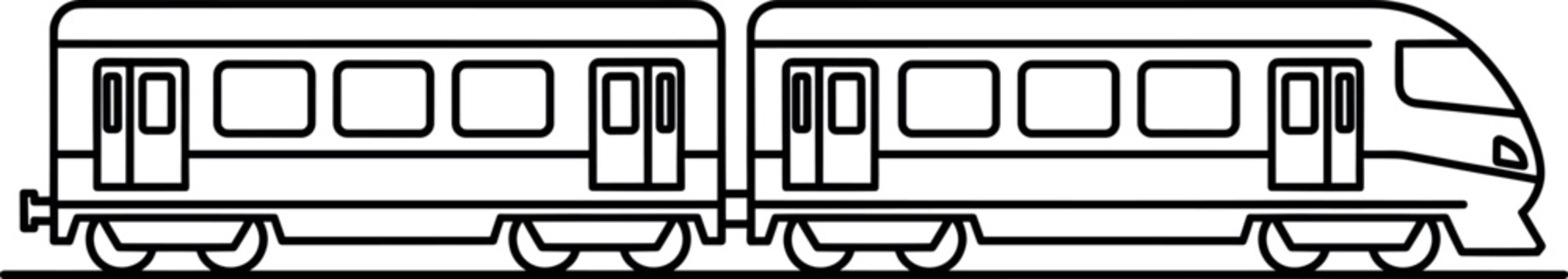 Modern passenger commuter train icon with two cars for urban transit railway transportation and public travel design vector.